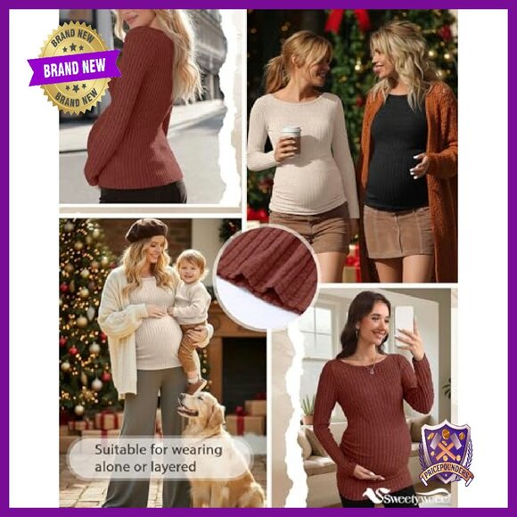 3 Pack Maternity Sweaters Long Sleeve Ribbed Stretch Pregnancy Tops - Picture 6 of 8